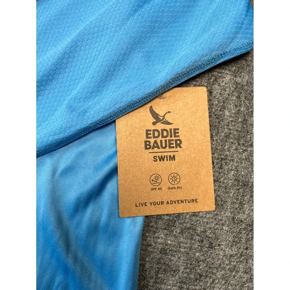 Eddie Bauer Swim Mens XL Island Blue Hooded Long Sleeve UPF 40‎ Rash Guard